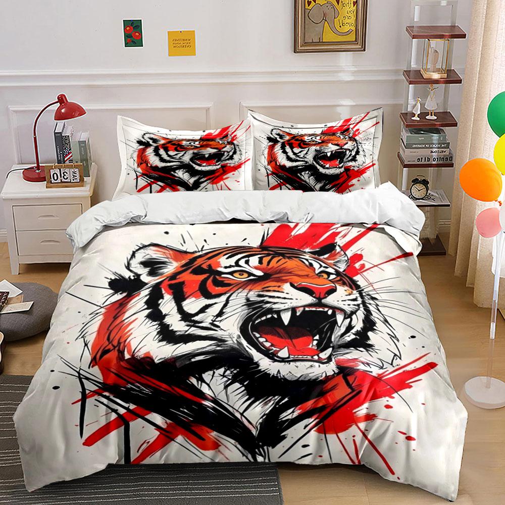 Roaring tiger with splashes. Bedding sets Duvet cover sets Duvet covers Pillowcases(1*Duvet Cover 2*Pillowcases without duvet insert)