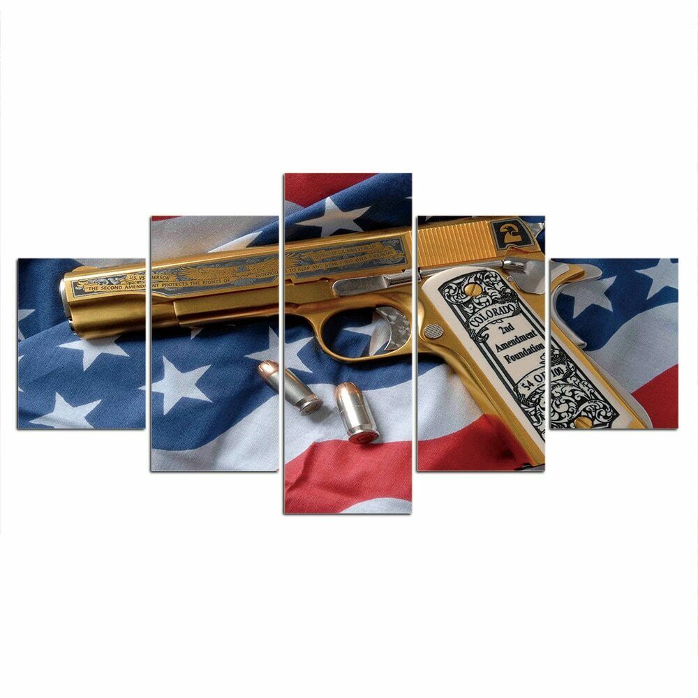 

5 шт. флаг Золотой орел пистолет холст картина Настенный декор фотографии картины плакат HD печать без рамки современный 5 шт. искусство 5 панелей