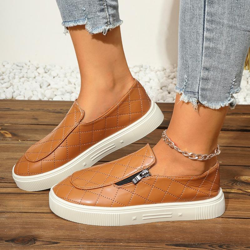 Fashion Women's Casual Sports Shoes Spring New Round Head Deep Zip Soft Sole Anti-slip Wear-resistant Flat Shoes