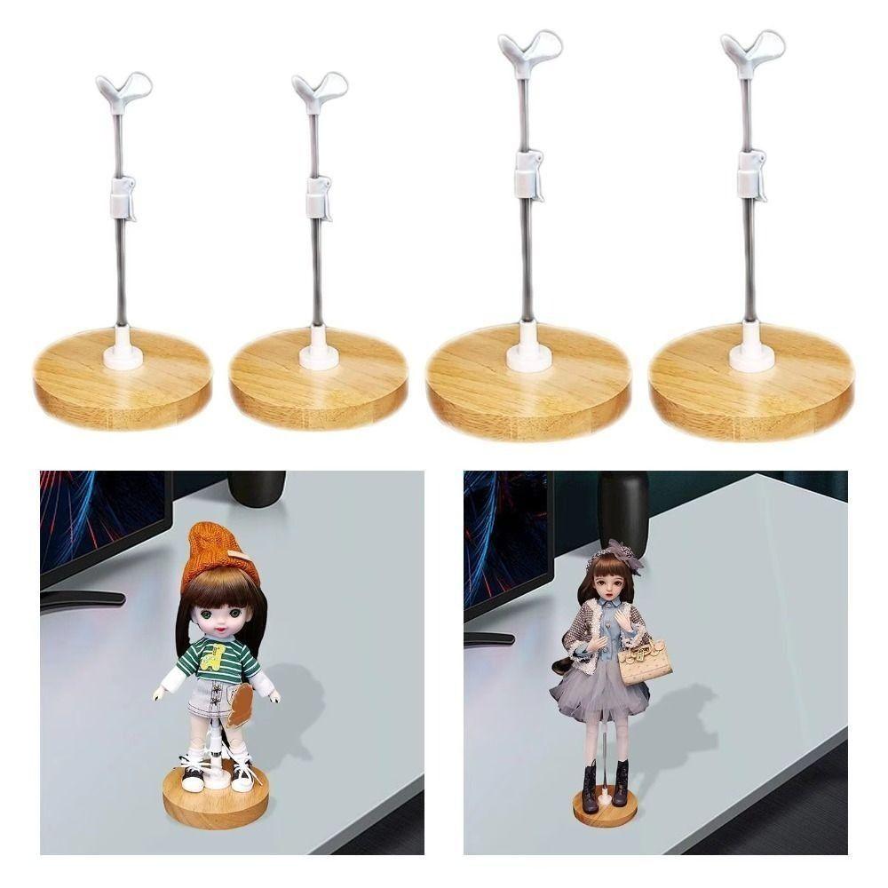 Stainless Steel Doll Stand Wooden Base Doll Standing Rack Durable Doll Display Holder  for Bjd Doll