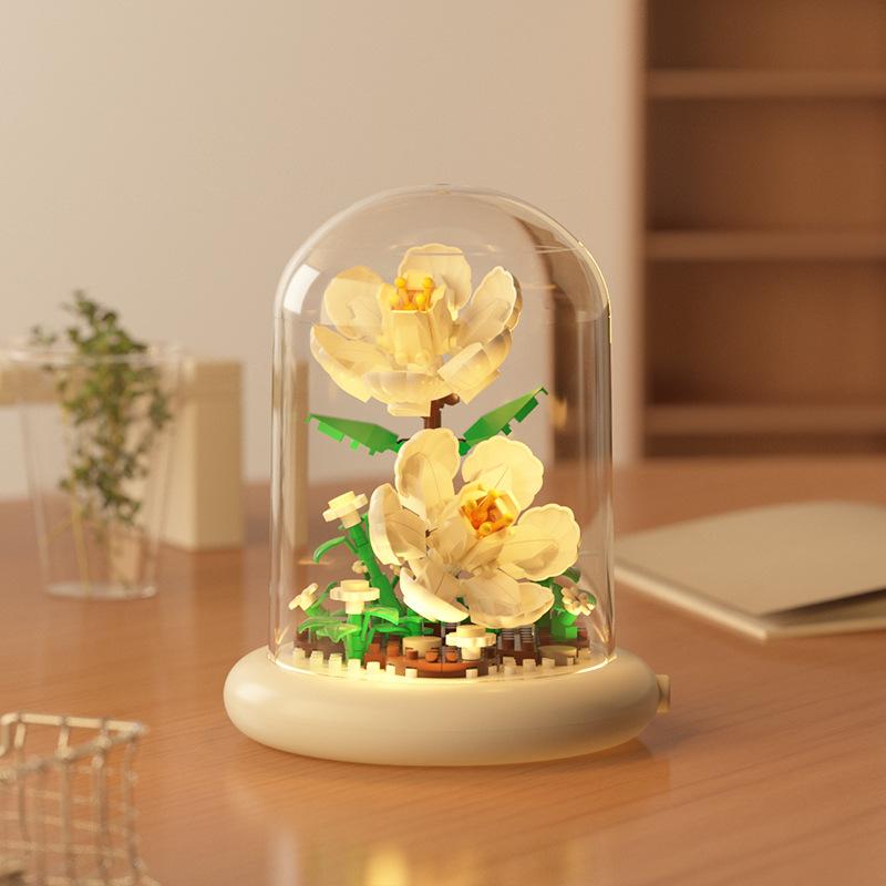 Plastic Plant Bonsai Building Blocks with Dust Cover Desktop Ornaments  Home Decoration