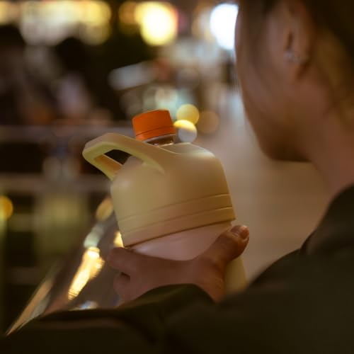 Atlas PET Bottle Holder, Insulated Water Bottle for Hot Water, Mini Size (300ml/500ml), Vacuum Insulated, Ivory, with Handle, Bottle-in-Bottle, ABIB-F