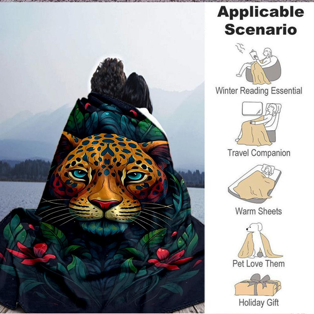1pc Jaguar Print Soft & Warm Polyester Knit Blanket, Digital Printed, All-Season Throw for Napping, Traveling, Sofa Yy250906017