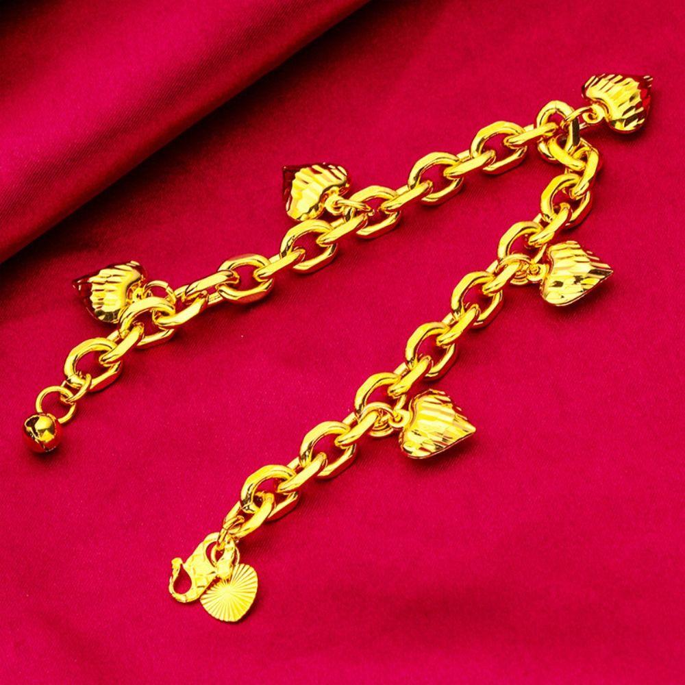 Handmade Sand Gold Heart Bracelet Brass Wedding Charm Bangle Jewelry Accessories