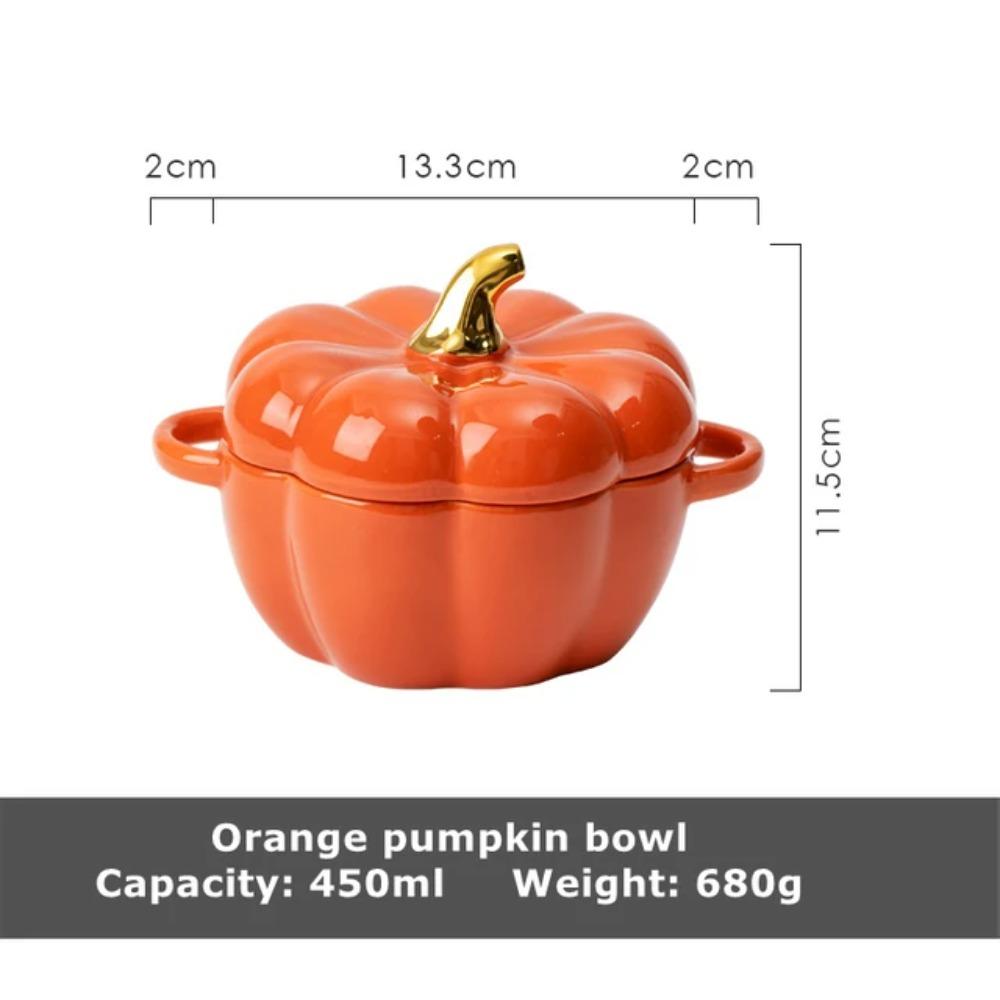 6.5inch Ceramic Bowl With Lid And Handle Pumpkin Ramekins For Baking Casserole Dish Individual Severing Pot Oven Safe