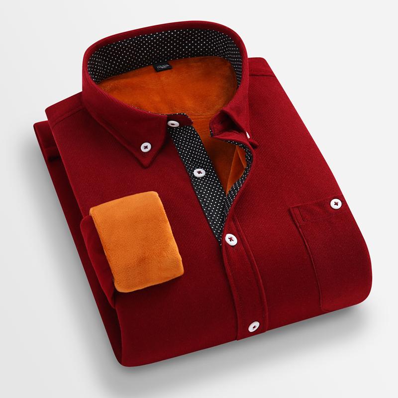 2025 Zima Męska Koszula Termiczna z Podszewką Polarową Męska Modna Gruba Koszula Kordowa Męska Casual Zapinana na Guziki Ciepła Koszula Wizytowa