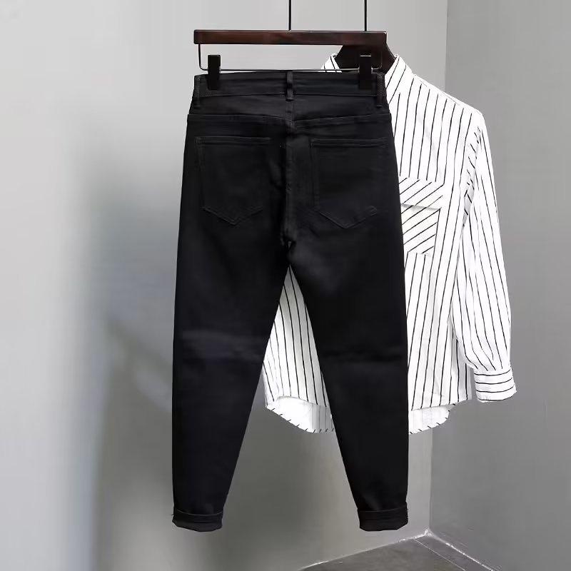 Męskie dżinsy typu slim fit w stylu koreańskim z zamkiem błyskawicznym - Modne spodnie na wiosnę i jesień