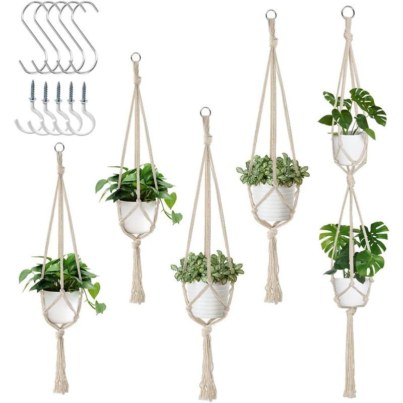 Handmade Flower Pot Net Pocket Garden Hanging Plant Cotton Linen Basket Sustainable Netting For Indoor Outdoor Decor
