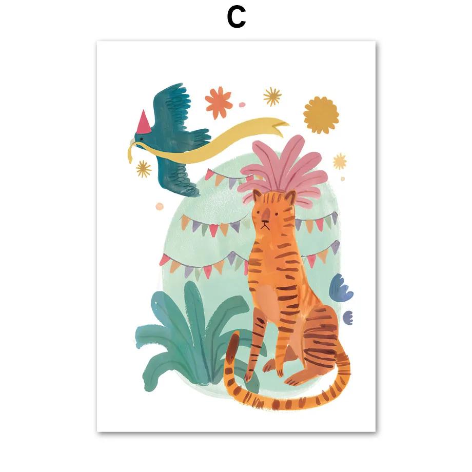 Boho Tiger Leopard Dinosaur Bear Lion Rabbit Poster Nursery Wall Art Mural Print Canvas Painting Pictures Baby Room Home Decor