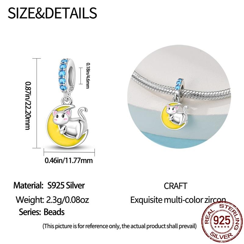 Copper Creative Small Animal Moon Cat Pendant Fit Pan Bracelet Diy Charm For Women Jewelry Fashion Gift