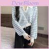 French Style Striped Wool Sweater For Women With Short Sleeves And Polo Neck