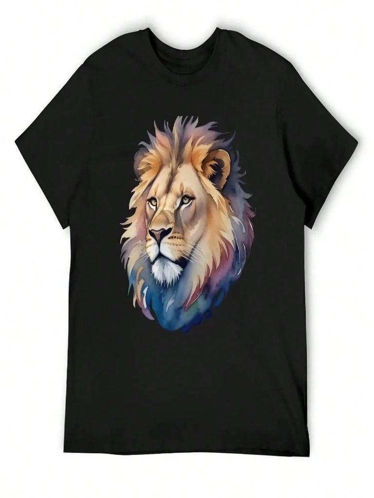 Captivating Nature Art_ Watercolor Lion Head T-Shirt Korean Fashion Man T-Shirt Fashion Shirts unisexs Shirts Graphic Tee