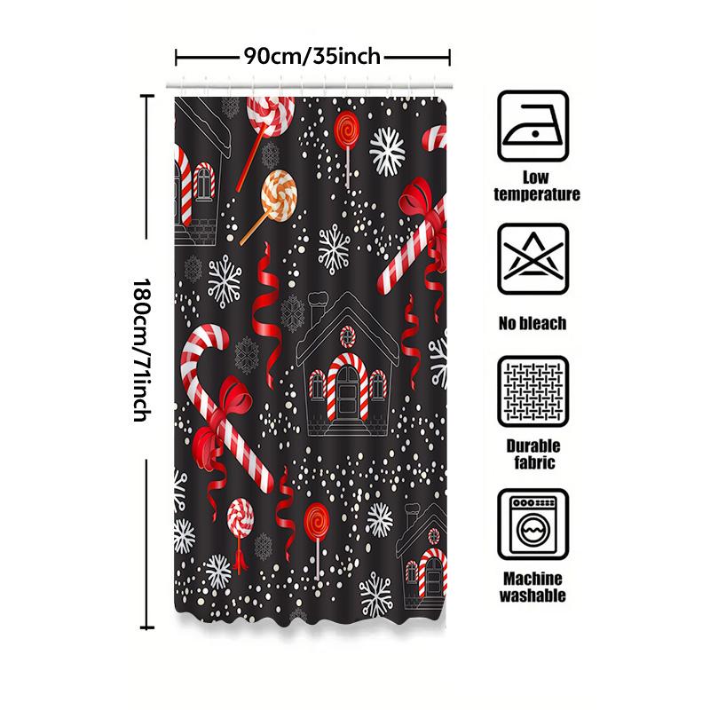 Tu Festive Christmas Bathroom Decorholiday Shower Curtainred And White Candy Cane Patternwinter Wonderland Designcozy Holiday Vi