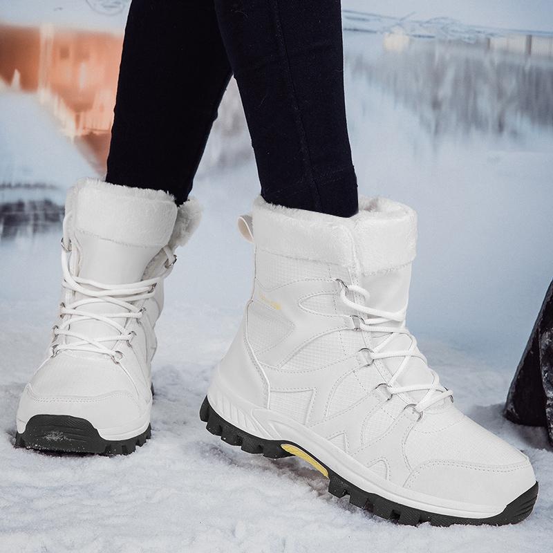 Couple Lace-up Snow Boots Fur-lined Half Boots Plush Cotton Shoes Anti-slip Winter Warm Outdoor Sneakers Wear-resistant