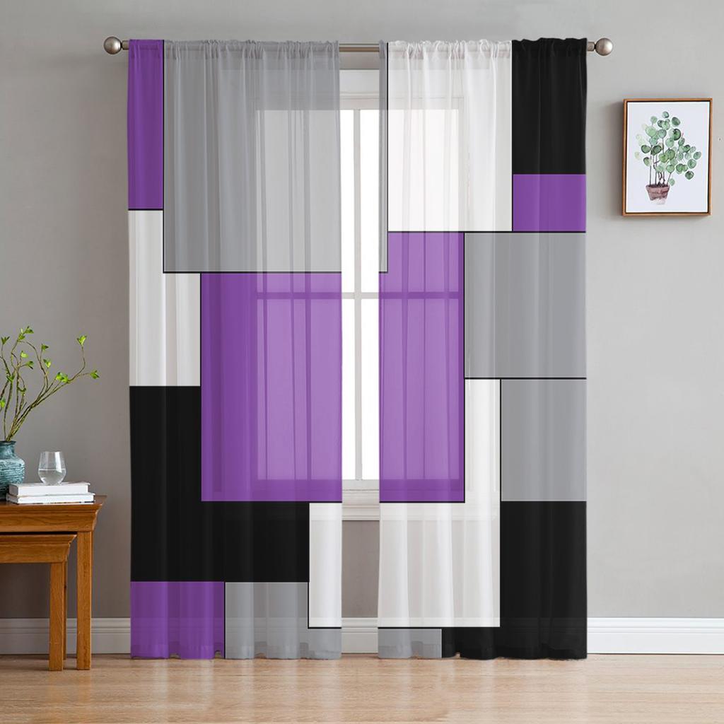 Indoor Tulle Curtains Pattern Texture Purple Girls Bedroom Exquisite Voile Curtain Living Room Kitchen Chiffon Fabric Curtains