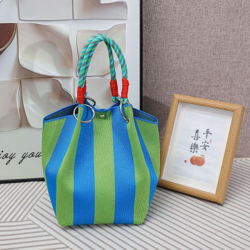South East Asia Knitted Handbag Geometric Stripe Polka Dot Knitted Large Capacity Handbag Fashion Bucket Bag