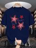Unisex Orange Tee Retro Frayed Denim Star Letter Text Graphic Print Crew Neck Short Sleeve Summer Casual Male Cotton Streetwear Top
