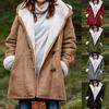 Women Winter Plus Size Solid Plus Velvet Coat Long Sleeve Horn Buckle Pocket Overcoat