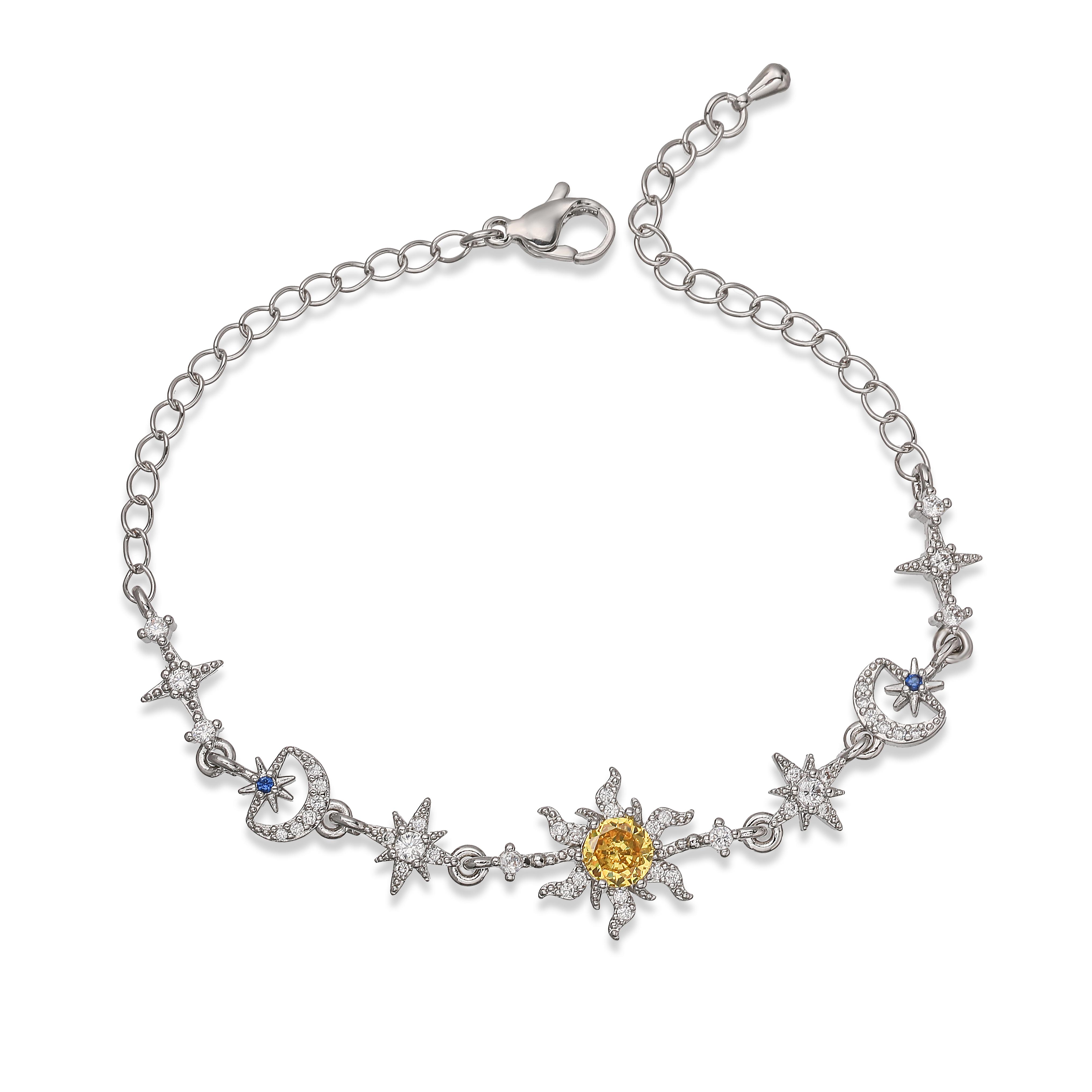 HECHENG,Sparkling Star Champagne-Colored Zircon Bracelet/Necklace Women s Minimalist Luxury Banquet Party Accessories Other