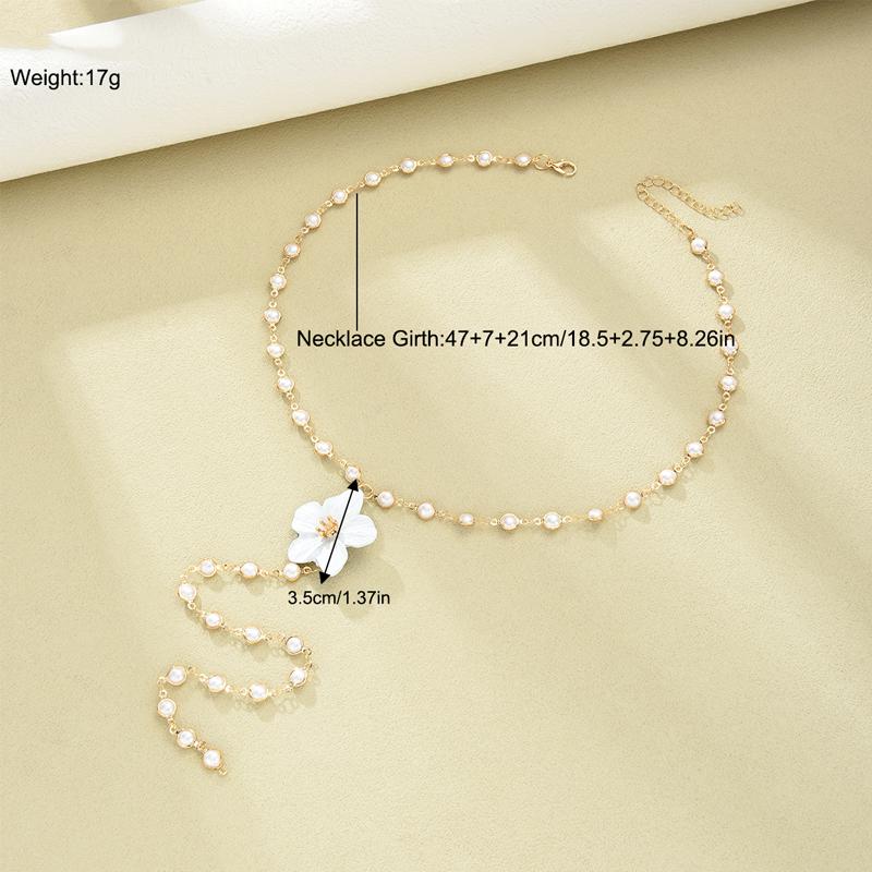 Elegant Women‘s Long Tassel Pearl Flower Necklace Fashion Gold White Color Pendants Necklace Beach Party Jewelry Accessories New