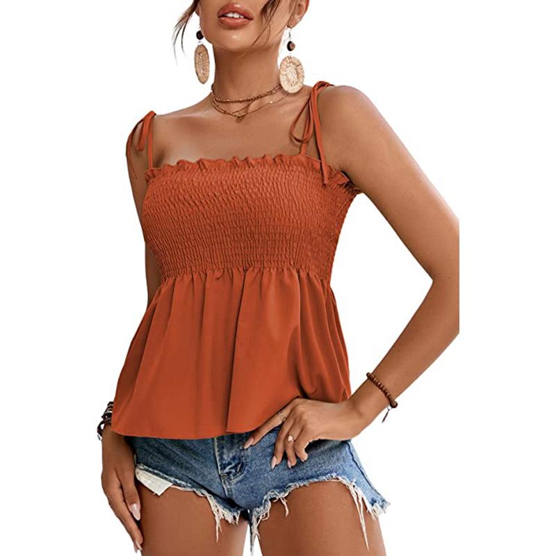 2025 Women's Fashion Solid Color Sexy Off-Shoulder Sleeveless Tie-Up Bandeau Top
