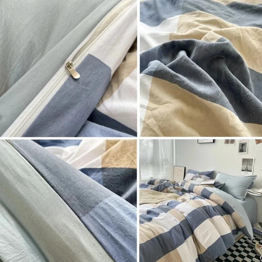 3/4PCS Striped Plaid Duvet Cover Set with Sheet 2Pillowcases Soft Skin Friendly No Filling Warm Twin Full Queen Size Bedding Set