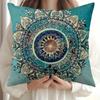 Boho Mandala Pillow Cover Vintage Teal Geometric Flower Print Soft Throw Pillow Case For Outdoor Patio Home Sofa Decor Gift
