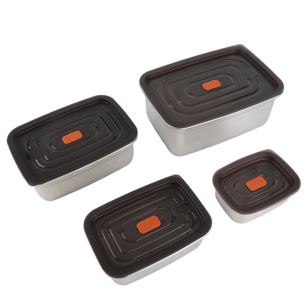 4Pcs Stainless Steel Food Containers with Leakproof Lids Rectangle Food Storage Box