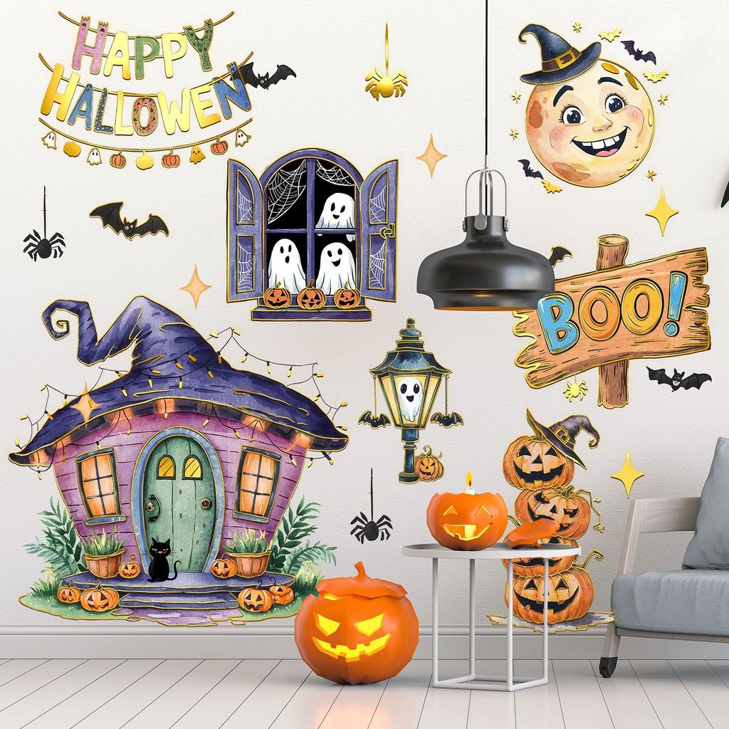 Ma15085 Cute Halloween Element Cabin Ghost Wall Sticker Bedroom Living Room Home Background Decoration Wall Sticker