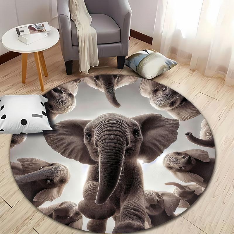 "Adorable Elephant Pattern Round Rug for Kids' Room" round carpet for home sofa bedroom, gift