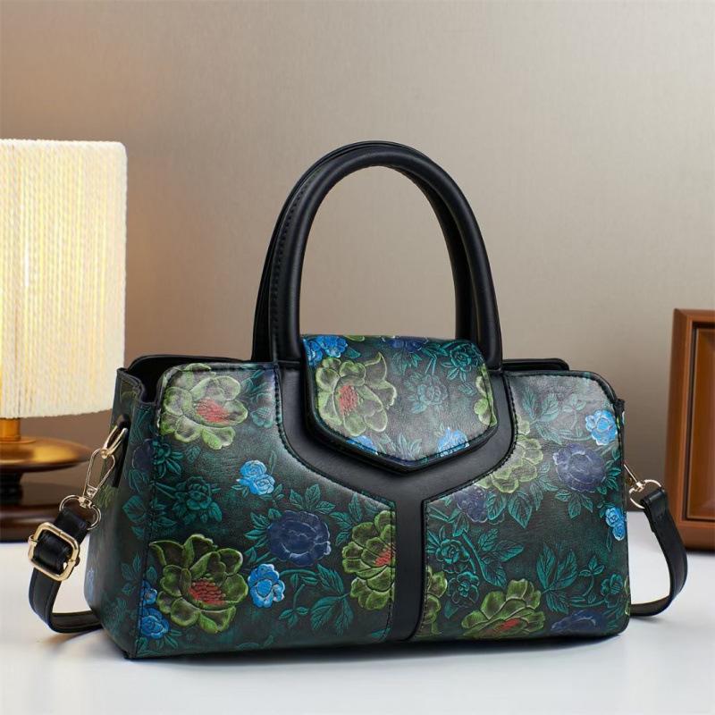 2025 New Handbag Printing Splicing Trendy Shoulder Bag Large Capacity Temperament Simple Retro Contrasting Color Flip