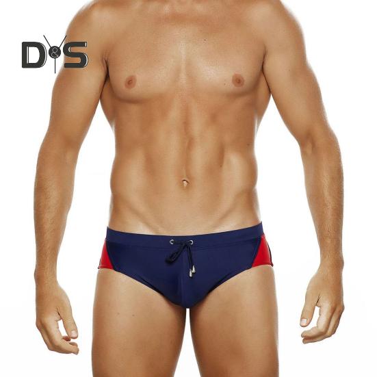 Men Swimming Briefs Low Waist Anti-exposure Drawstring Color Matching Soft Quick Dry Breathable Slim Fit Bathing Surfing Water Sports Swimming Trunks