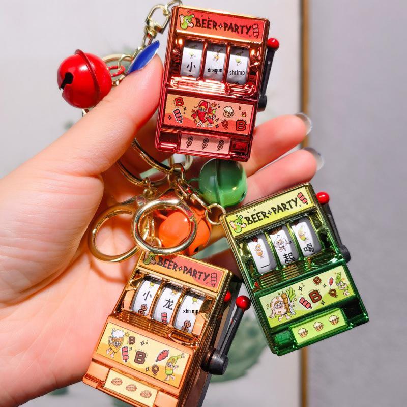 Mini Cartoon Fruit Slot Machine Keychain: Playable, Spinning, Rocking Toy Game