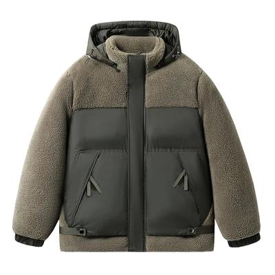 New Windproof Lamb Fleece Double-sided Cotton-padded Men's Winter Fashion Casual Hooded Coat