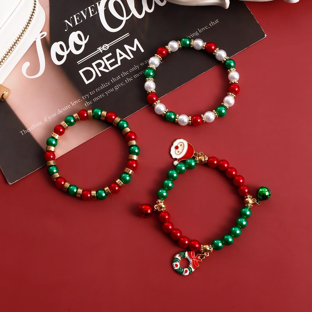 European and American Christmas bracelet, Santa Claus color beaded bracelet set, new christmas