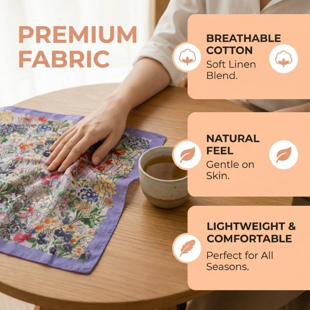 Pastoral Style Cotton Linen Square Scarf Square Scarf Hair Band Elegant Floral Kerchief  Women