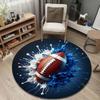 Multiple Sizes Football with Blue and White Liquid Print Round Carpet Living Room Bedroom Table Chair Sofa Decorative Carpet