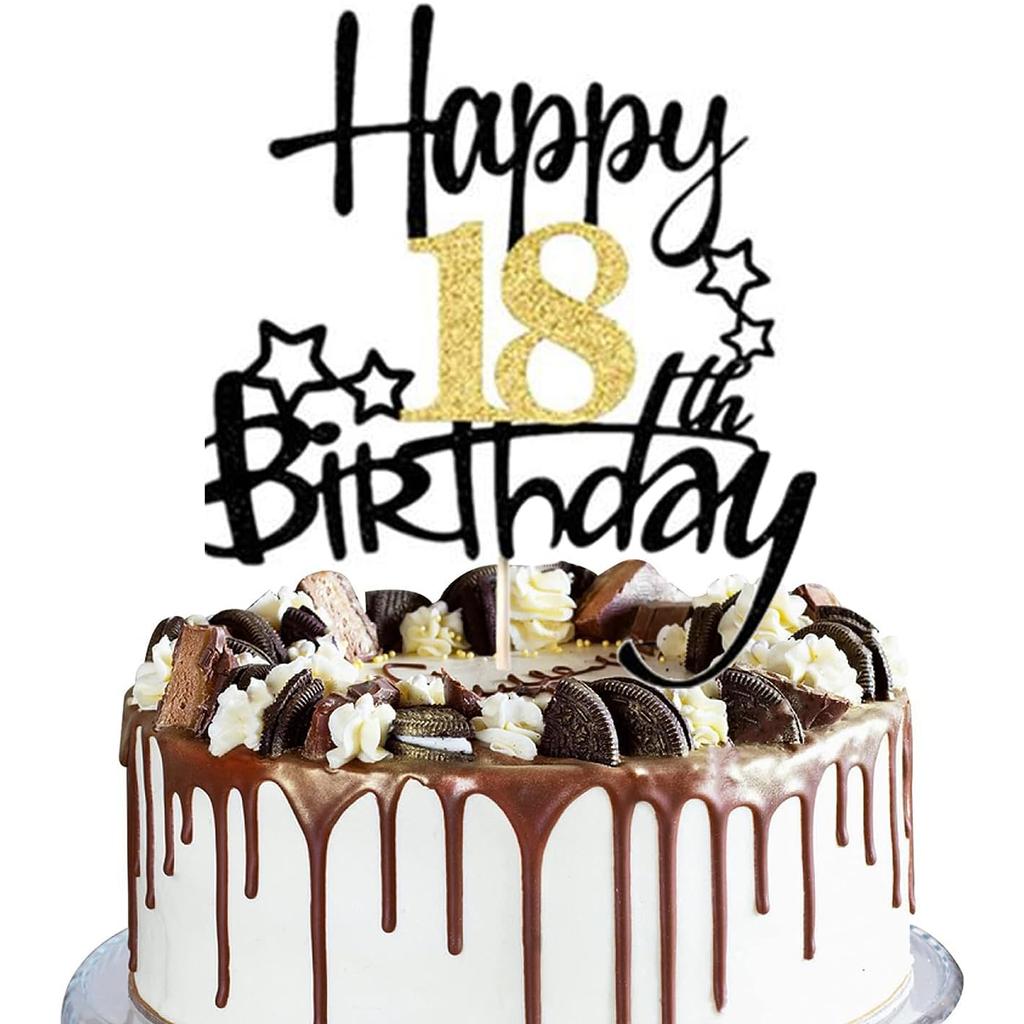 2 STÜCKE Gold Schwarz Happy15th Birthday Cake Topper für Geburtstagstortendekorationen für Jubiläumsfeier Dekorationen Zubehör