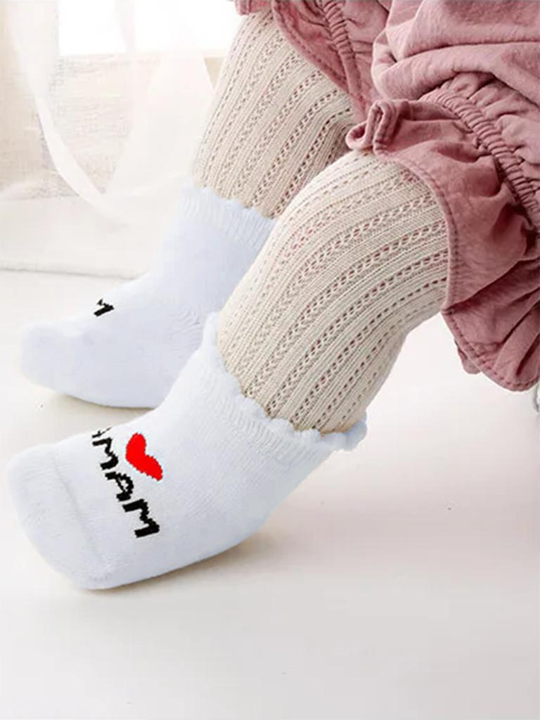 2 Pairs Newborn Baby Girls Boys Socks,White Cute Love Mama & Papa Soft Cotton Baby Socks Are Suitable for Newborns Daily Outfit