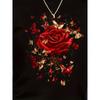 Womens Red Rose Butterfly Print Round Neck Short Sleeve T Shirt Polyester Breathable Comfort Machine Washable Short Length Casual Office Spring