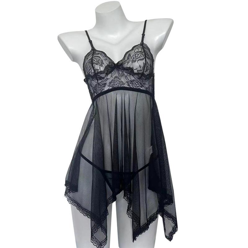 Sex underwear European and American sexy temptation suit women's transparent suspender large size lace mesh large size pajamas