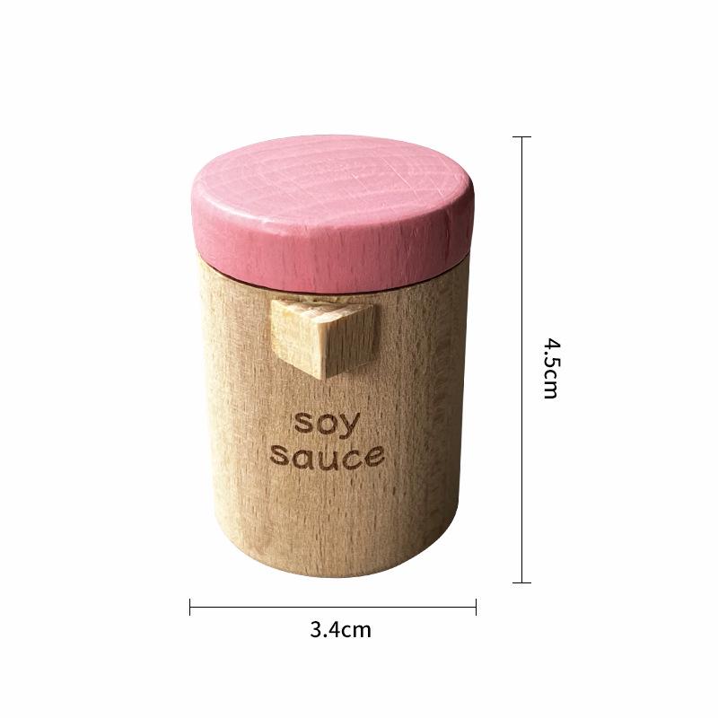 Toddler Pretend Play Kitchen Set: Wooden Pepper, Seasoning, & Soy Sauce Bottles