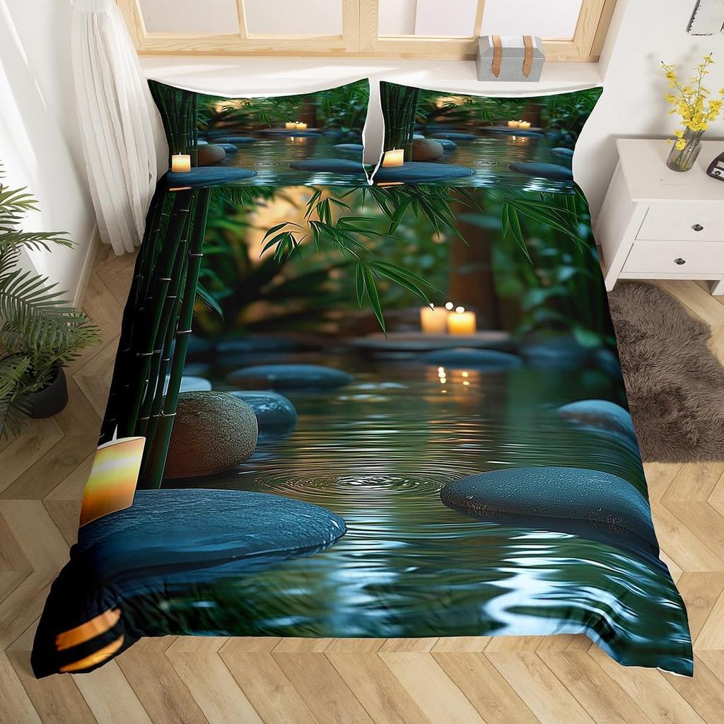 Comforter Minimalist Zen Stone Boho Comforter Purple Flowers Twin Bedding Setblack Stones Print Bed Set For Girls Woman