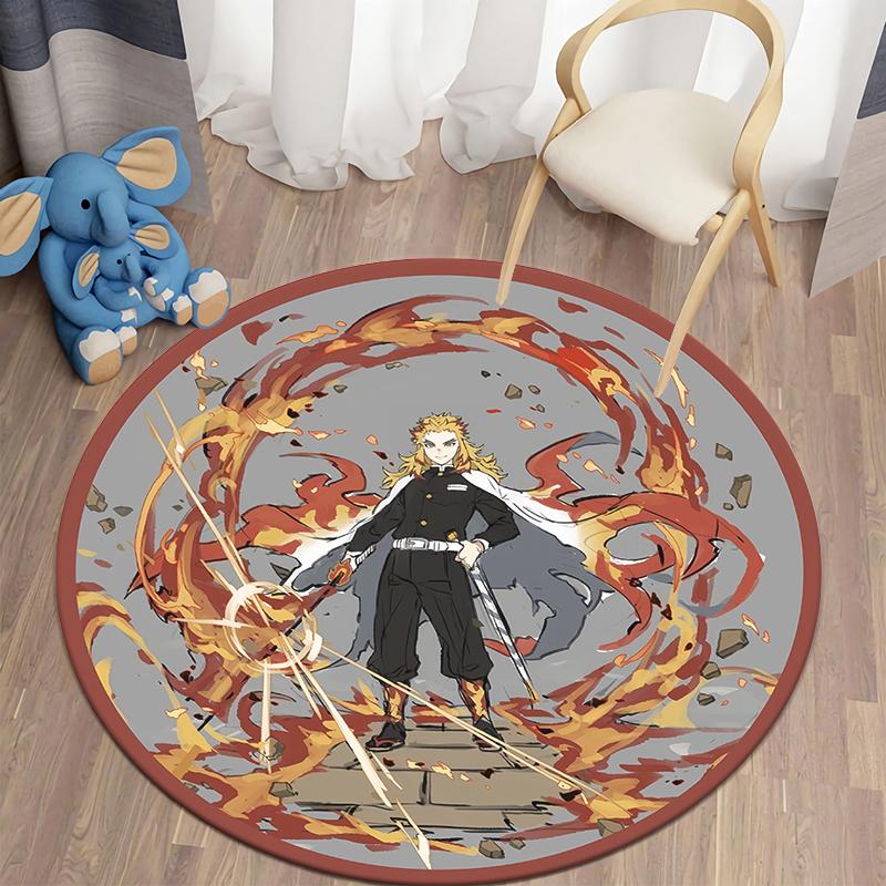  Demon Slayer Japanese Anime HD Print Round Carpet Bedroom Balcony Entry Door Chair Non-slip Mat Popular Decorative Rugs