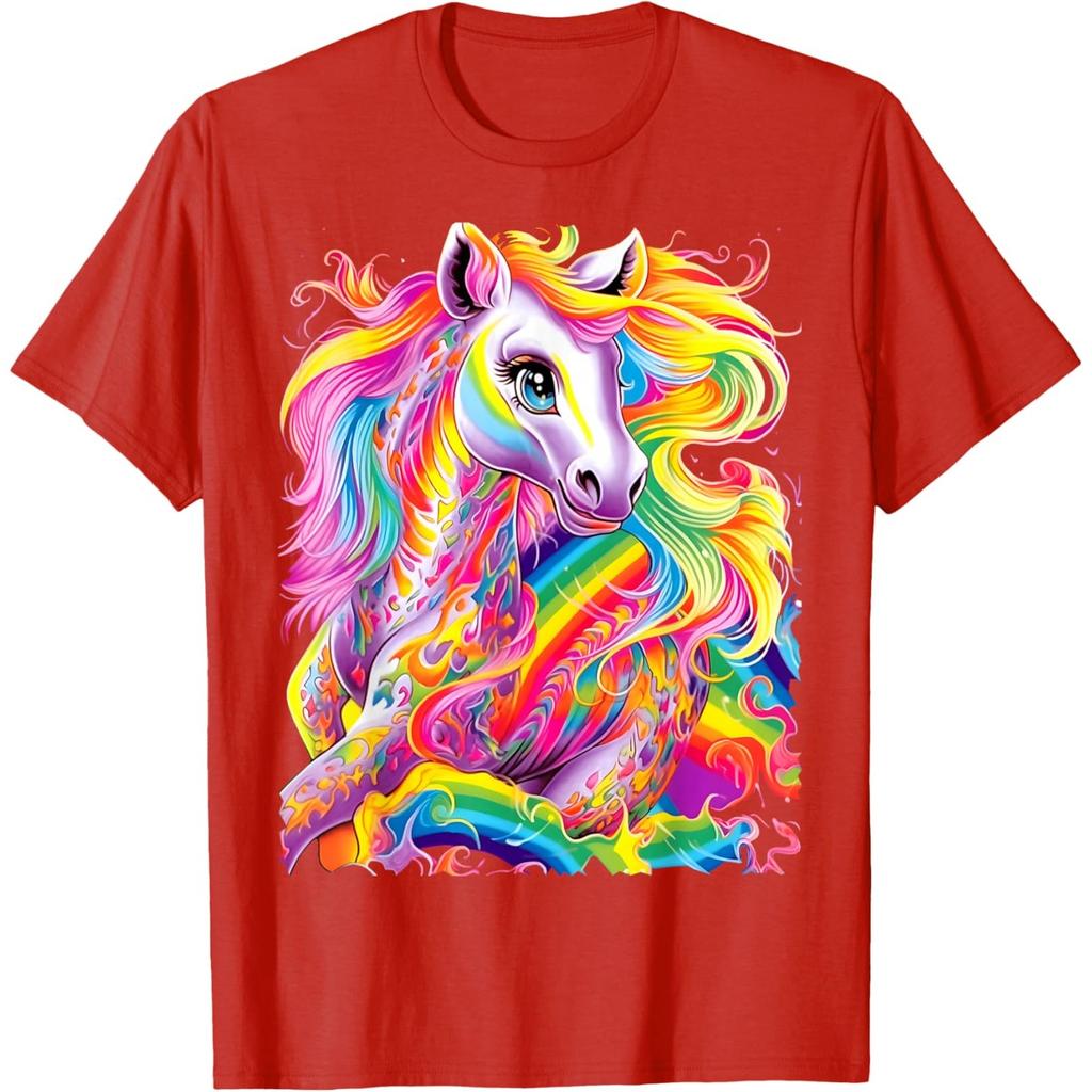 Vibrant Rainbow Pony Graphic Tee Soft Cotton Round Neck Casual Print Tshirt For Men