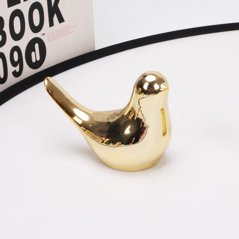 Golden Ceramic Bird Figurine Decor for Shelf Table Centerpiece