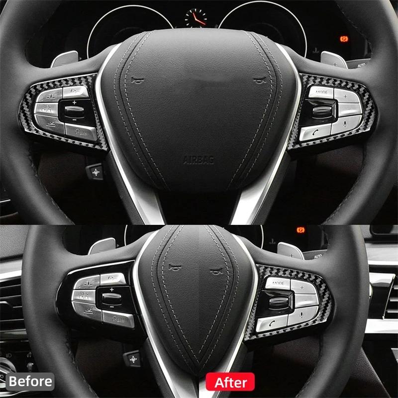 Carbon Fiber Car Steering Wheel Buttons Decorative Frame Trim Cover Stickers for BMW 5 Series G30 2018-2025 Interior Accessories