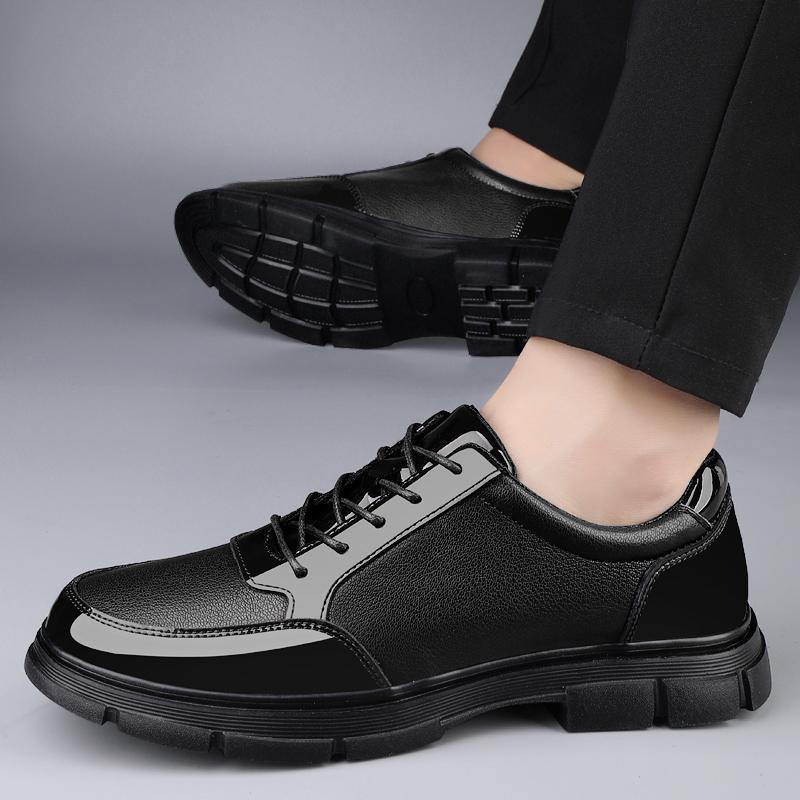 Men's Cross-Border Cowhide Lace-Up Thick Sole Formal Leather Shoes - Large Size Casual Spring/Autumn Footwear