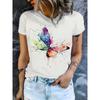 European Size White T-Shirt Featuring a Butterfly Print In Watercolor Style,Designed for Women As Casual Sportswear,a Summer Top with a Round Neckline