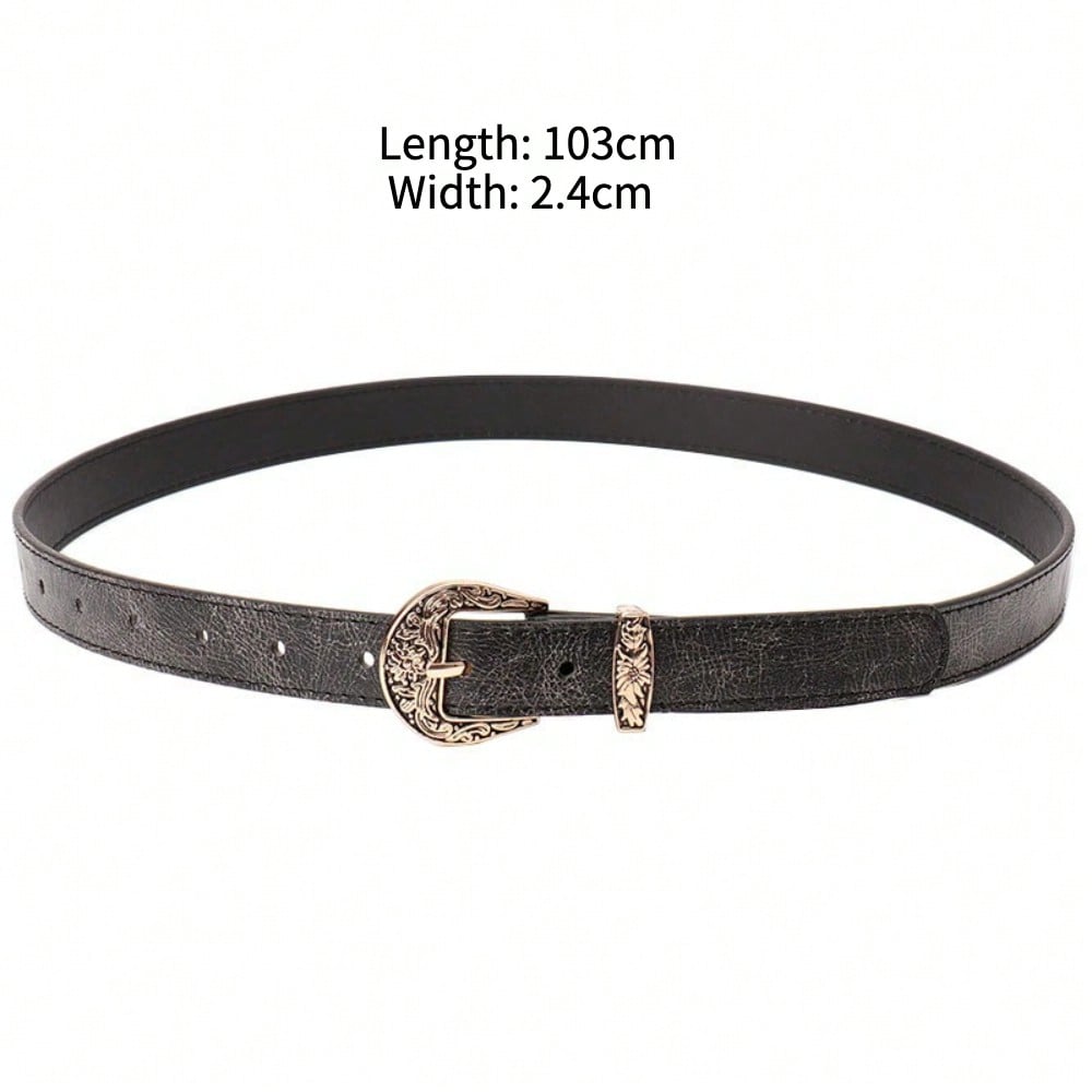 New Vintage Carved Button Women's Belt, Fashionable Versatile Jeans, High-end Belt for Women